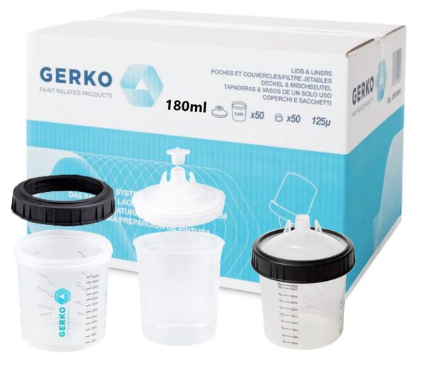 Gerko PPS Paint Cups System 180ML X50 Lids, Liners 125PPU