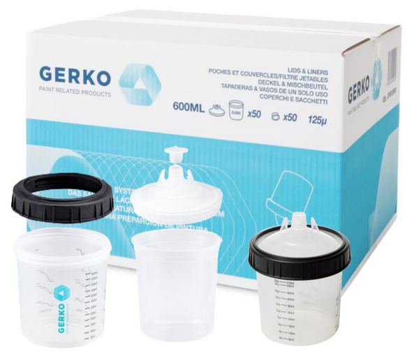 Gerko PPS Paint Cups System 600ML X50 Lids, Liners 125PPU