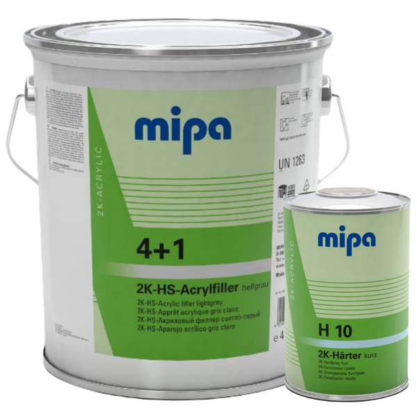 Mipa 4+1 2K HS Acrylfiller Light Grey + H10 Fast Hardener 5 Litre Kit