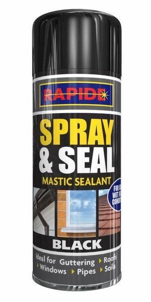 Rapide Spray and Seal Mastic Sealant Black 300ML For Gutter Roof Window Pipes